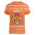 Bhutan Christmas Women V-Neck T-Shirt with Takin Santa Hat Christmas Tree and Snowflake Pattern in Orange - Wonder Print Shop