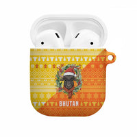 Bhutan Christmas AirPods Case with Takin Reindeer Antlers Santa Hat and Yellow Orange Holiday Pattern - Wonder Print Shop