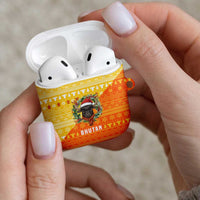 Bhutan Christmas AirPods Case with Takin Reindeer Antlers Santa Hat and Yellow Orange Holiday Pattern - Wonder Print Shop