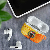 Bhutan Christmas AirPods Case with Takin Reindeer Antlers Santa Hat and Yellow Orange Holiday Pattern - Wonder Print Shop