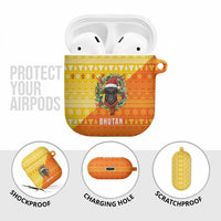 Bhutan Christmas AirPods Case with Takin Reindeer Antlers Santa Hat and Yellow Orange Holiday Pattern - Wonder Print Shop
