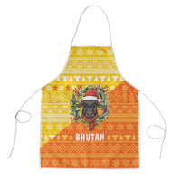 Bhutan Christmas Apron with Takin Reindeer Antlers Santa Hat and Yellow Orange Holiday Pattern - Wonder Print Shop