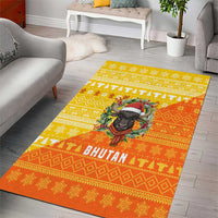 Bhutan Christmas Area Rug with Takin Reindeer Antlers Santa Hat and Yellow Orange Holiday Pattern - Wonder Print Shop