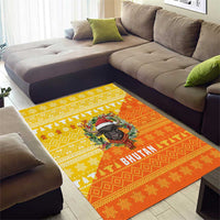 Bhutan Christmas Area Rug with Takin Reindeer Antlers Santa Hat and Yellow Orange Holiday Pattern - Wonder Print Shop