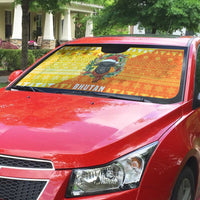 Bhutan Christmas Auto Sun Shade with Takin Reindeer Antlers Santa Hat and Yellow Orange Holiday Pattern - Wonder Print Shop