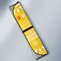 Bhutan Christmas Auto Sun Shade with Takin Reindeer Antlers Santa Hat and Yellow Orange Holiday Pattern - Wonder Print Shop