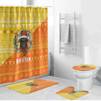 Bhutan Christmas Bathroom Set with Takin Reindeer Antlers Santa Hat and Yellow Orange Holiday Pattern - Wonder Print Shop