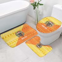 Bhutan Christmas Bathroom Set with Takin Reindeer Antlers Santa Hat and Yellow Orange Holiday Pattern - Wonder Print Shop