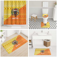 Bhutan Christmas Bathroom Set with Takin Reindeer Antlers Santa Hat and Yellow Orange Holiday Pattern - Wonder Print Shop