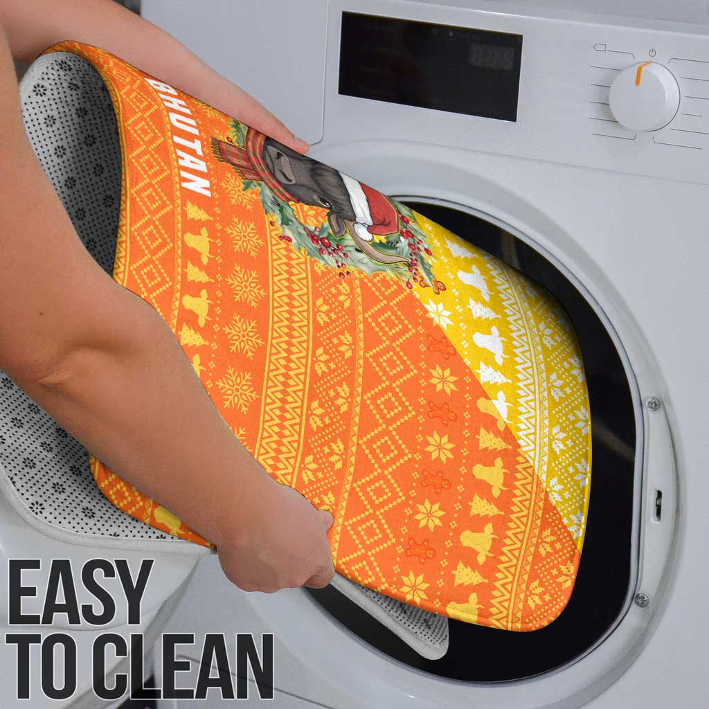 Bhutan Christmas Bathroom Set with Takin Reindeer Antlers Santa Hat and Yellow Orange Holiday Pattern - Wonder Print Shop