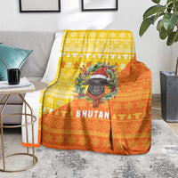 Bhutan Christmas Blanket with Takin Reindeer Antlers Santa Hat and Yellow Orange Holiday Pattern - Wonder Print Shop