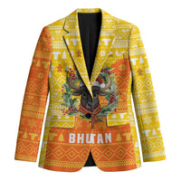 Bhutan Christmas Blazer with Takin Reindeer Antlers Santa Hat and Yellow Orange Holiday Pattern - Wonder Print Shop