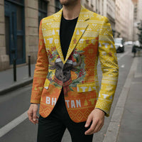 Bhutan Christmas Blazer with Takin Reindeer Antlers Santa Hat and Yellow Orange Holiday Pattern - Wonder Print Shop