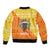 Bhutan Christmas Bomber Jacket with Takin Reindeer Antlers Santa Hat and Yellow Orange Holiday Pattern - Wonder Print Shop