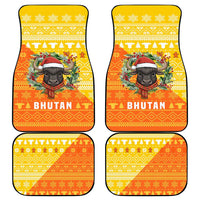 Bhutan Christmas Car Mats with Takin Reindeer Antlers Santa Hat and Yellow Orange Holiday Pattern - Wonder Print Shop