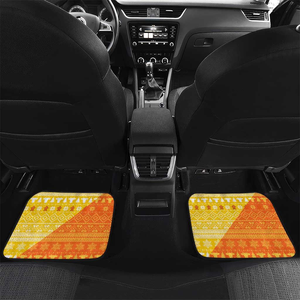 Bhutan Christmas Car Mats with Takin Reindeer Antlers Santa Hat and Yellow Orange Holiday Pattern - Wonder Print Shop