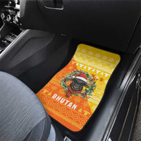 Bhutan Christmas Car Mats with Takin Reindeer Antlers Santa Hat and Yellow Orange Holiday Pattern - Wonder Print Shop