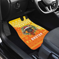 Bhutan Christmas Car Mats with Takin Reindeer Antlers Santa Hat and Yellow Orange Holiday Pattern - Wonder Print Shop