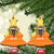 Bhutan Christmas Ceramic Ornament with Takin Reindeer Antlers Santa Hat and Yellow Orange Holiday Pattern - Wonder Print Shop