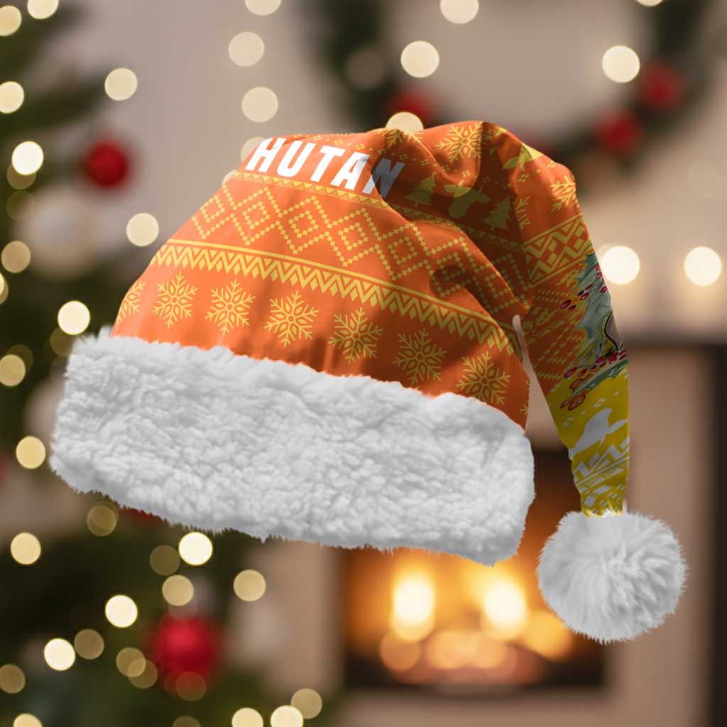 Bhutan Christmas Santa Hat with Takin Reindeer Antlers Santa Hat and Yellow Orange Holiday Pattern - Wonder Print Shop