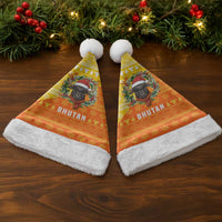 Bhutan Christmas Santa Hat with Takin Reindeer Antlers Santa Hat and Yellow Orange Holiday Pattern - Wonder Print Shop