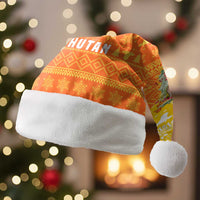 Bhutan Christmas Santa Hat with Takin Reindeer Antlers Santa Hat and Yellow Orange Holiday Pattern - Wonder Print Shop