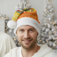 Bhutan Christmas Santa Hat with Takin Reindeer Antlers Santa Hat and Yellow Orange Holiday Pattern - Wonder Print Shop