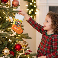 Bhutan Christmas Stocking with Takin Reindeer Antlers Santa Hat and Yellow Orange Holiday Pattern - Wonder Print Shop