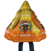 Bhutan Christmas Cloak with Takin Reindeer Antlers Santa Hat and Yellow Orange Holiday Pattern - Wonder Print Shop