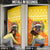 Bhutan Christmas Door Cover with Takin Reindeer Antlers Santa Hat and Yellow Orange Holiday Pattern - Wonder Print Shop