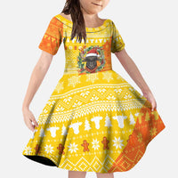 Bhutan Christmas Family Matching Mermaid Dress and Hawaiian Shirt with Takin Reindeer Antlers Santa Hat and Yellow Orange Holiday Pattern - Wonder Print Shop