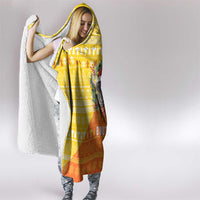 Bhutan Christmas Hooded Blanket with Takin Reindeer Antlers Santa Hat and Yellow Orange Holiday Pattern - Wonder Print Shop