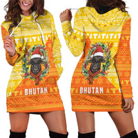 Bhutan Christmas Hoodie Dress with Takin Reindeer Antlers Santa Hat and Yellow Orange Holiday Pattern - Wonder Print Shop