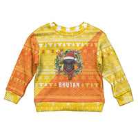 Bhutan Christmas Kid Ugly Christmas Sweater with Takin Reindeer Antlers Santa Hat and Yellow Orange Holiday Pattern - Wonder Print Shop