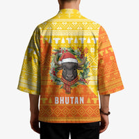 Bhutan Christmas Kimono with Takin Reindeer Antlers Santa Hat and Yellow Orange Holiday Pattern - Wonder Print Shop