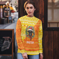 Bhutan Christmas Ugly Christmas Sweater with Takin Reindeer Antlers Santa Hat and Yellow Orange Holiday Pattern - Wonder Print Shop