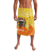Bhutan Christmas Lavalava with Takin Reindeer Antlers Santa Hat and Yellow Orange Holiday Pattern - Wonder Print Shop