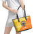 Bhutan Christmas Leather Tote Bag with Takin Reindeer Antlers Santa Hat and Yellow Orange Holiday Pattern - Wonder Print Shop