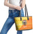 Bhutan Christmas Leather Tote Bag with Takin Reindeer Antlers Santa Hat and Yellow Orange Holiday Pattern - Wonder Print Shop