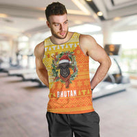 Bhutan Christmas Men Tank Top with Takin Reindeer Antlers Santa Hat and Yellow Orange Holiday Pattern - Wonder Print Shop