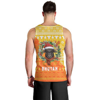 Bhutan Christmas Men Tank Top with Takin Reindeer Antlers Santa Hat and Yellow Orange Holiday Pattern - Wonder Print Shop
