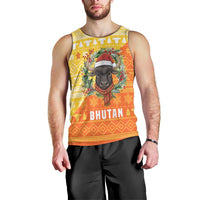 Bhutan Christmas Men Tank Top with Takin Reindeer Antlers Santa Hat and Yellow Orange Holiday Pattern - Wonder Print Shop