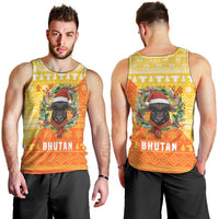 Bhutan Christmas Men Tank Top with Takin Reindeer Antlers Santa Hat and Yellow Orange Holiday Pattern - Wonder Print Shop