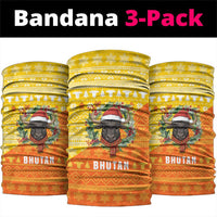 Bhutan Christmas Neck Gaiter with Takin Reindeer Antlers Santa Hat and Yellow Orange Holiday Pattern - Wonder Print Shop