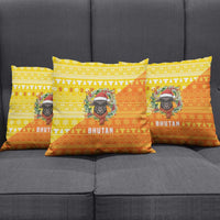 Bhutan Christmas Pillow Cover with Takin Reindeer Antlers Santa Hat and Yellow Orange Holiday Pattern - Wonder Print Shop
