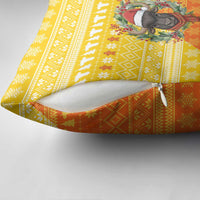 Bhutan Christmas Pillow Cover with Takin Reindeer Antlers Santa Hat and Yellow Orange Holiday Pattern - Wonder Print Shop