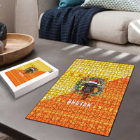 Bhutan Christmas Puzzle with Takin Reindeer Antlers Santa Hat and Yellow Orange Holiday Pattern - Wonder Print Shop