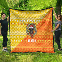 Bhutan Christmas Quilt with Takin Reindeer Antlers Santa Hat and Yellow Orange Holiday Pattern - Wonder Print Shop