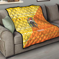 Bhutan Christmas Quilt with Takin Reindeer Antlers Santa Hat and Yellow Orange Holiday Pattern - Wonder Print Shop