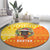 Bhutan Christmas Round Carpet with Takin Reindeer Antlers Santa Hat and Yellow Orange Holiday Pattern - Wonder Print Shop